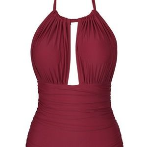 NWT Cupshe Ruched Red one Piece Bathing Suit - L